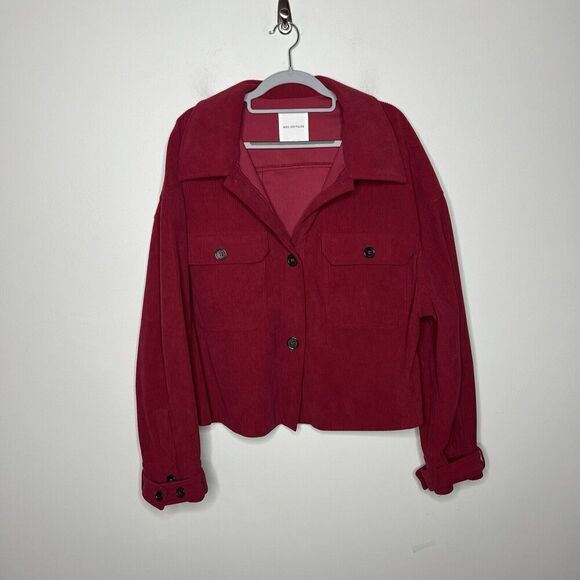 Avec Les Filles Jacket Shirt Shacket Red Corduroy Size L Button Front Boxy - Picture 3 of 12